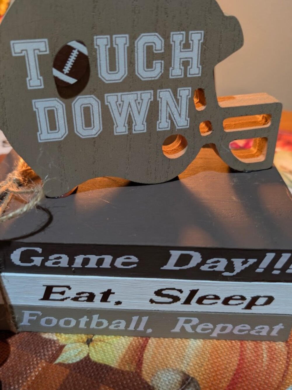 Touchdown Football Tabletop Decor Handmade Game Day Eat Sleep Repeat